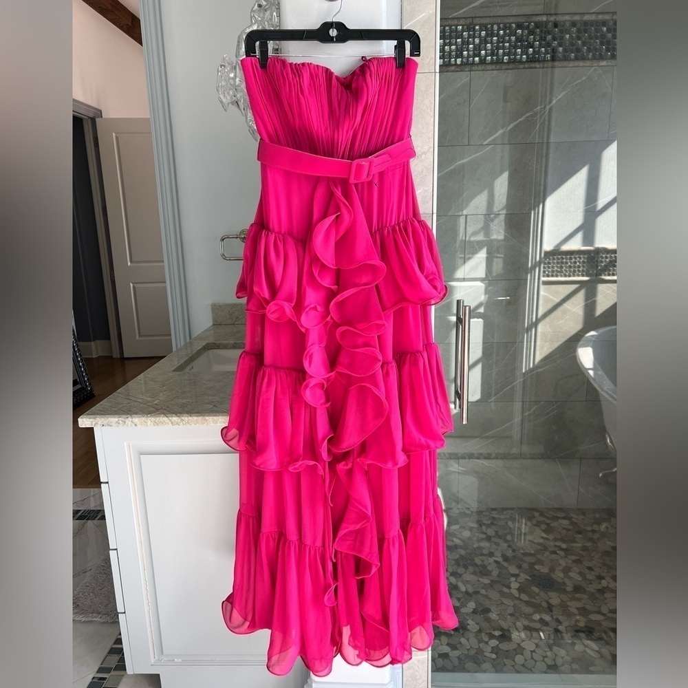 Badgley Mischka Strapless Tiered Ruffle Gown - Picture 5 of 13